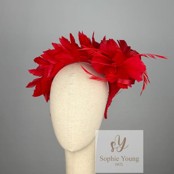Elegant Red Fascinator Headband Bird Wing Claret Burgundy Halo Bandeau Fascinator Headband  main image 4