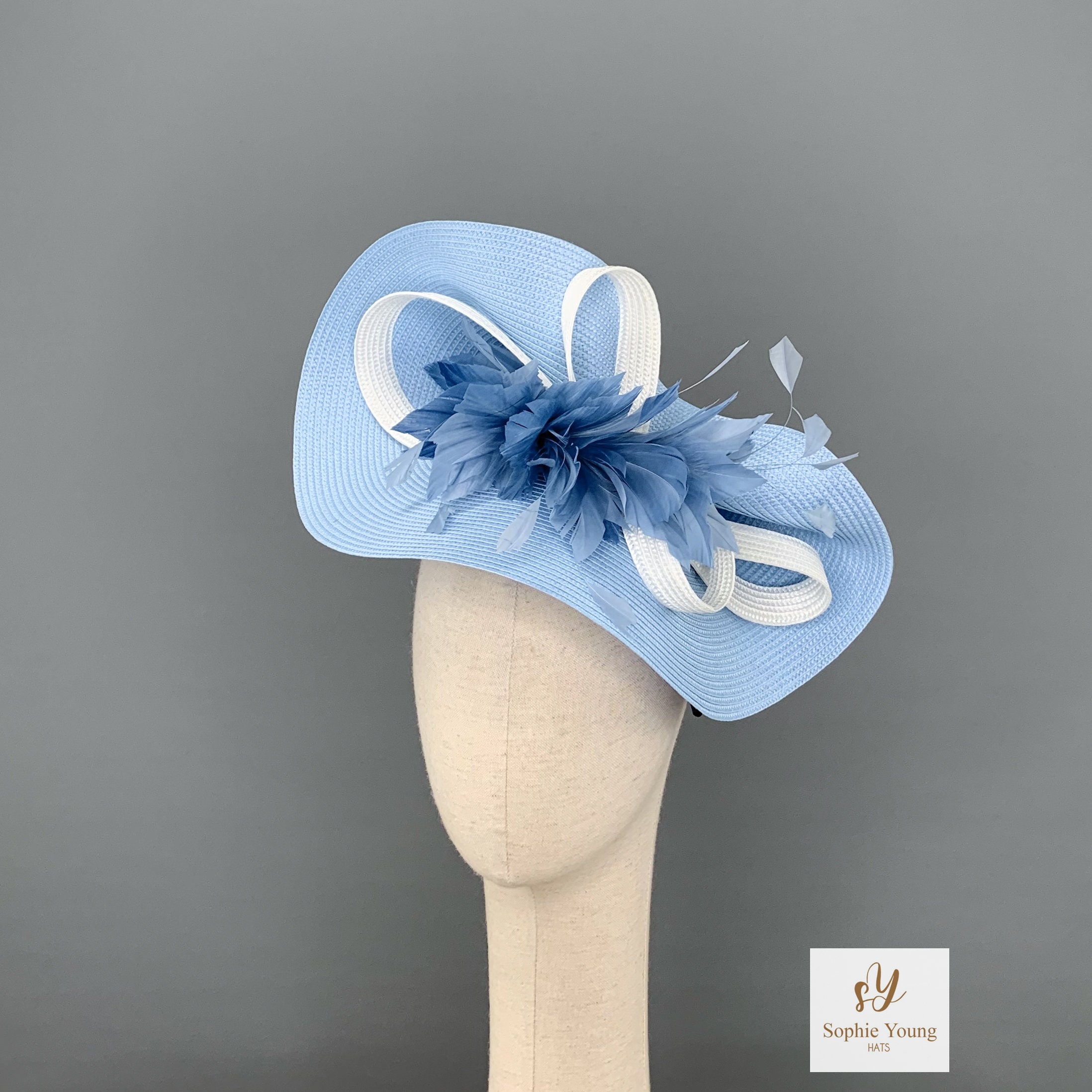 Karen Morris Millinery Light Blue Floral Feather Fascinator Hat Karen Morris Millinery | Roseville MN main image 4