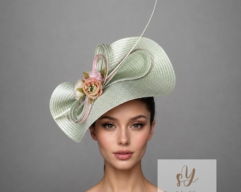 Pale Green Fascinator for Weddings & Races: floral wedding guest hat