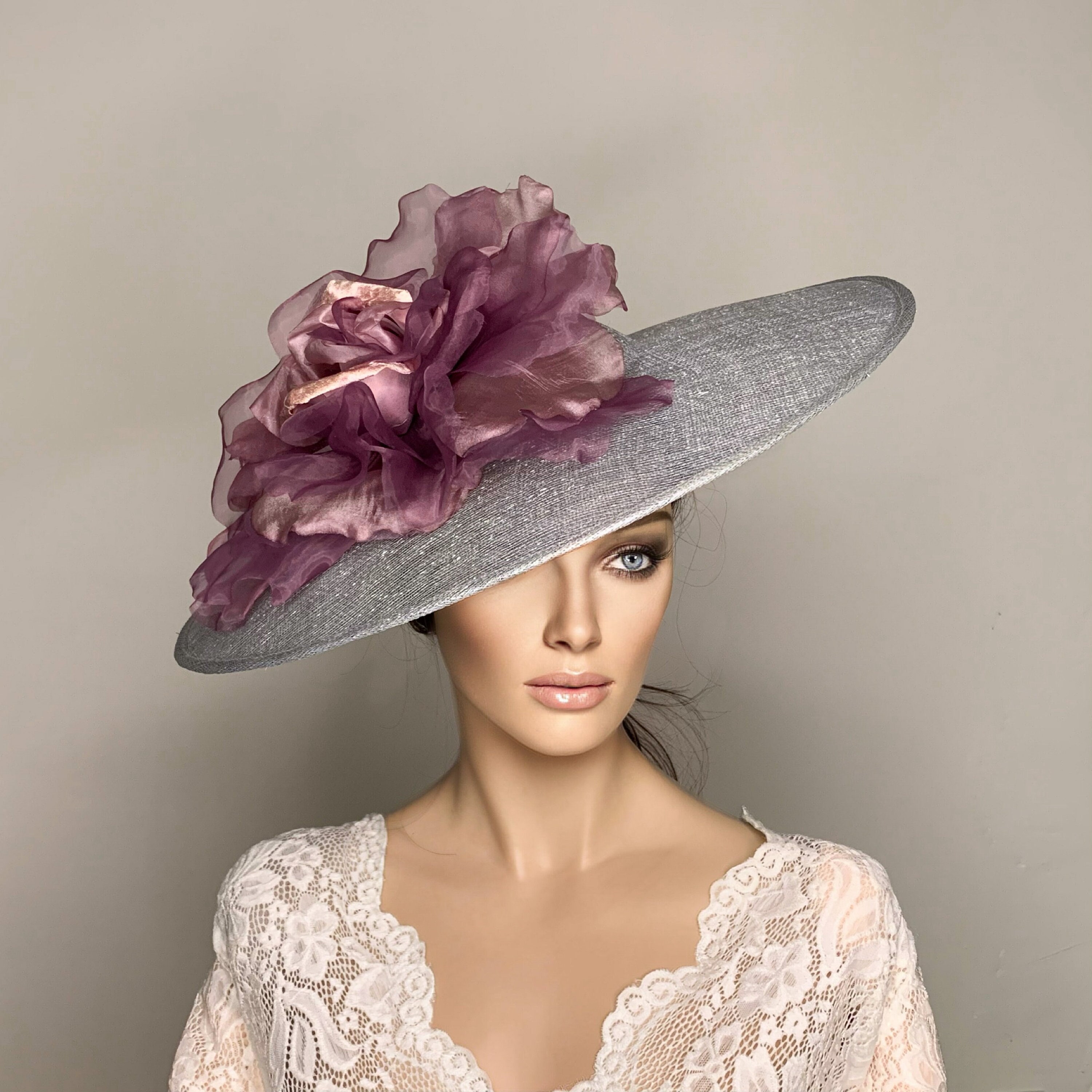 Kentucky Derby Hat, Purple Derby Hat, Floral Purple Ascot