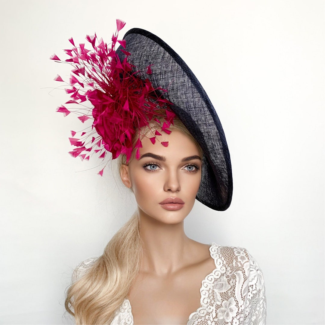 Navy and Fuchsia Fascinator Hat Hot Pink Races Hat Ascot - Etsy
