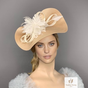 Beige Kentucky Derby Hat: Ivory Feather Fascinator, Ascot Races