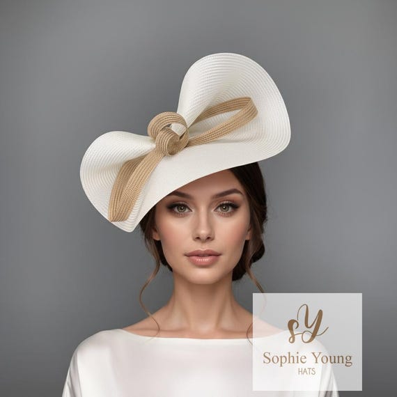 Camel and Cream Hat With Large Bow, Royal Ascot, Wedding  display picture 1