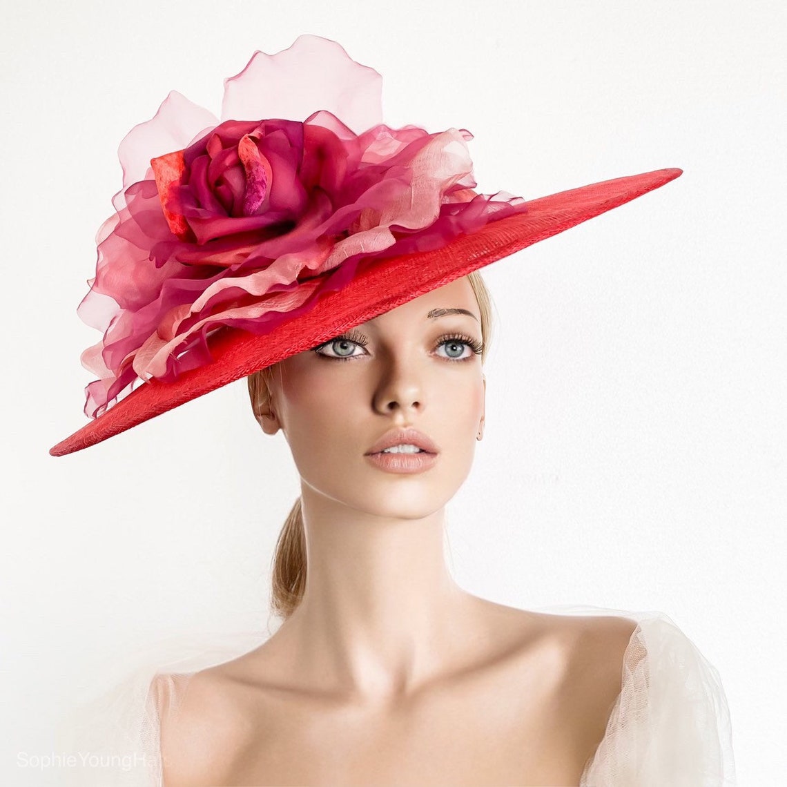 Red Kentucky Derby Hat Red Ascot Hat Red Races Fascinator Etsy