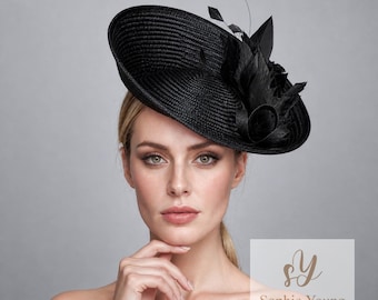 Sombrero tocado negro con plumas, sombrero para invitada de boda, sombrero Derby, sombrero Ascot, sombrero para fiesta de té, sombrero de cóctel, tocado para eventos formales