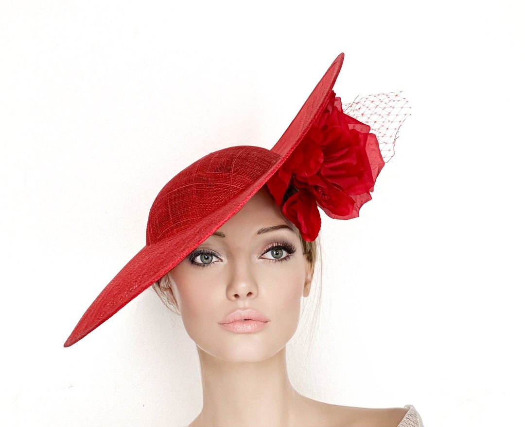 Red Kentucky Derby Hat, Red Races Fascinator, Red Tea Party Hat, Races