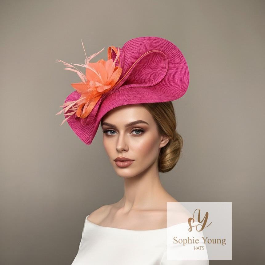 Kentucky Derby Oaks Orange & Pink Statement Hat Bold Stripe Spring Kentucky Derby Hat – The Hat Girls main image 3