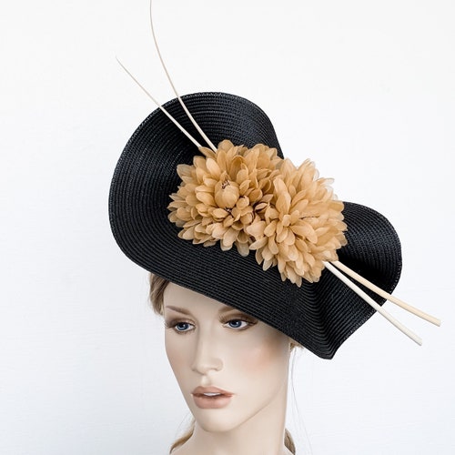 Black and camel fascinator, kentucky derby hat, black derby hat, flower wedding hat, black races hat, derby hat, wedding shops hats, black hat
