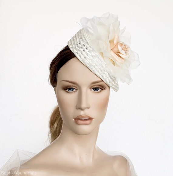 cream pillbox hat