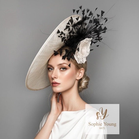 Kentucky Derby Hat, Black Ivory Derby Hat, Ivory Royal Ascot  display picture 2