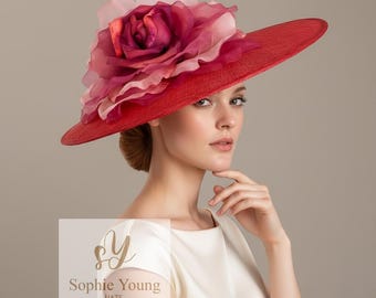 Red Kentucky Derby Hat With Veil for Women - Royal Ascot  display picture 2