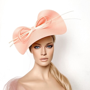 Blush kentucky derby hat, bow kentucky derby fascinator ascot hat, Light pink hat, light salmon ascot fascinator, womens races hats, bow hat