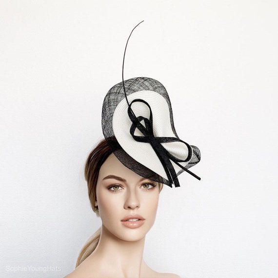 Black and white fascinator hat sale