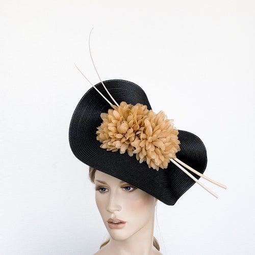 Black and camel fascinator, kentucky derby hat, black derby hat, flower wedding hat, black races hat, derby hat, wedding shops hats, black hat