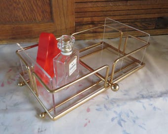 Vintage Vanity Organizer - Brass Tone Metal and Acrylic - Perfect for Perfumes, Nail Polish or Makeup - #1867