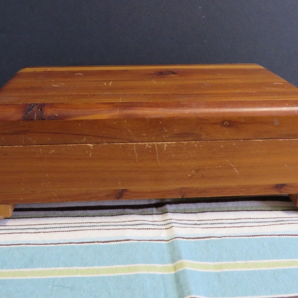 Dovetail Cedar Chest - Vintage Jewelry or Trinket Chest with Hinged Lid - Footed - Dovetail Joints on Box and Lid - 1940's - 1950's - #1304