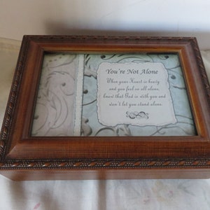Vintage Musical Jewelry Box - Photo Insert on Top - Footed Jewelry or Trinket Box - Musical Movement Under Glass - #1606