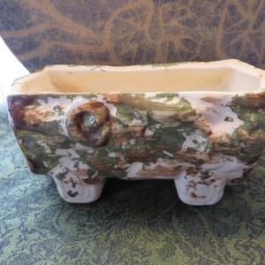 Vintage Log Planter - Rustic Spongeware Indoor Planter - Heavy Clay - Dark Green and Brown  - Cottage Decor - Cabin Decor - #1119