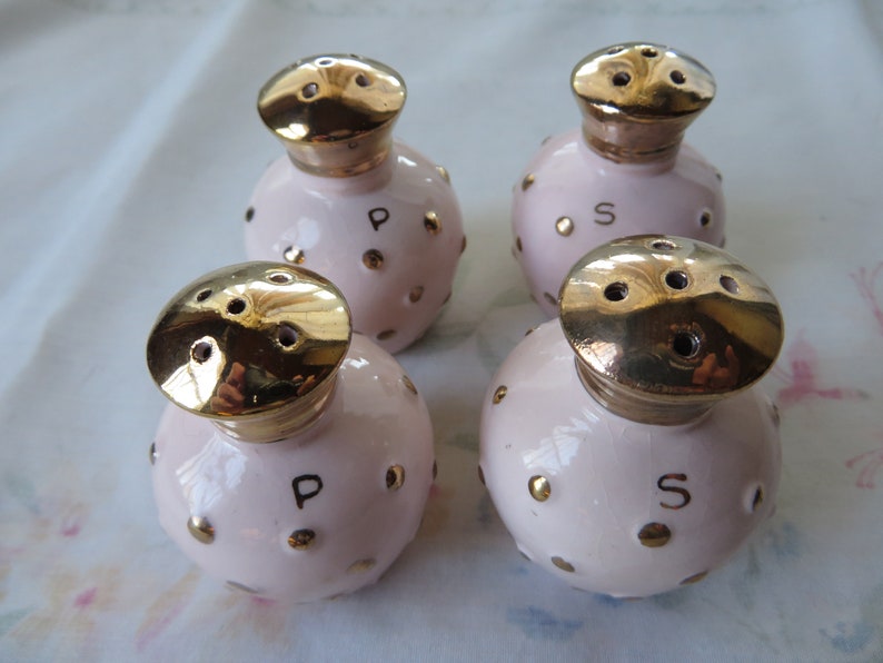 3 Have Napco Adhesive Labels All Have Their Stoppers Japan Two Sets 1950/'s Napco Small Pink and Gold Salt and Pepper Shakers #165
