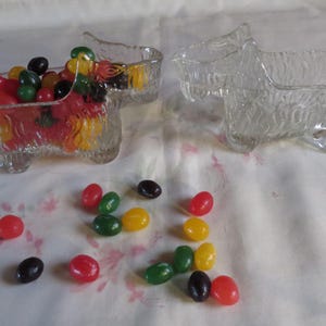 Two Vintage Scotty Dog Candy Containers - LE Smith 1940's Clear Textured Glass Scottie Dog Figurines for Candy, Creamer, Toothpicks - 1699