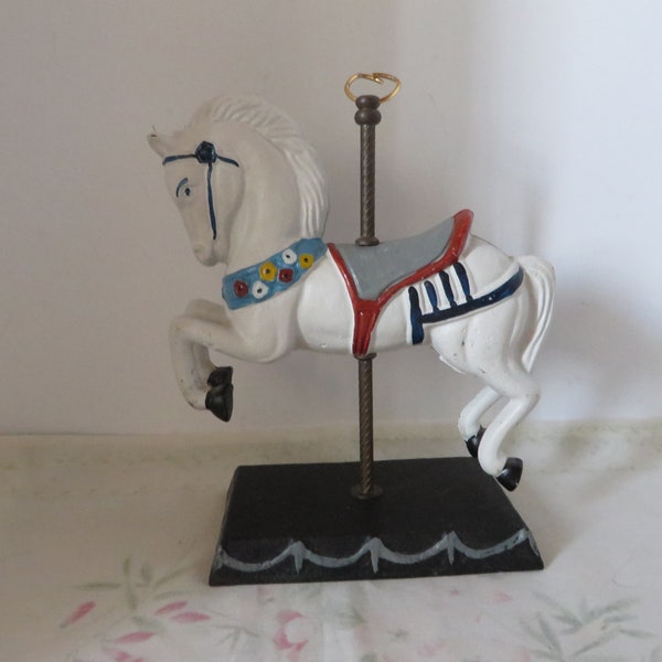 Cast Iron Carousel Horse - Vintage Metal Horse on Pole - White Circus Horse - Heavy, Makes a Nice Paperweight or Doorstop - #1553