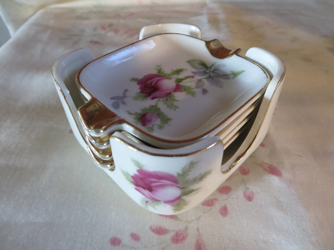 Lefton Personal Ashtrays Set of 4 Ashtrays With Holder Mid Etsy