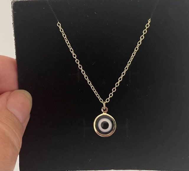 Eye Charm Necklace,gold Lobster Clasp Necklace, Rolo Chain Necklace,chunky  Chain Charm Necklace, Evil Eye Pendant 