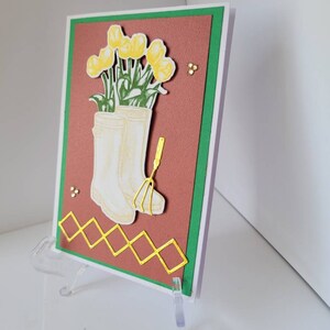 Handmade Blank Card with Envelope, Gumboots, Garden