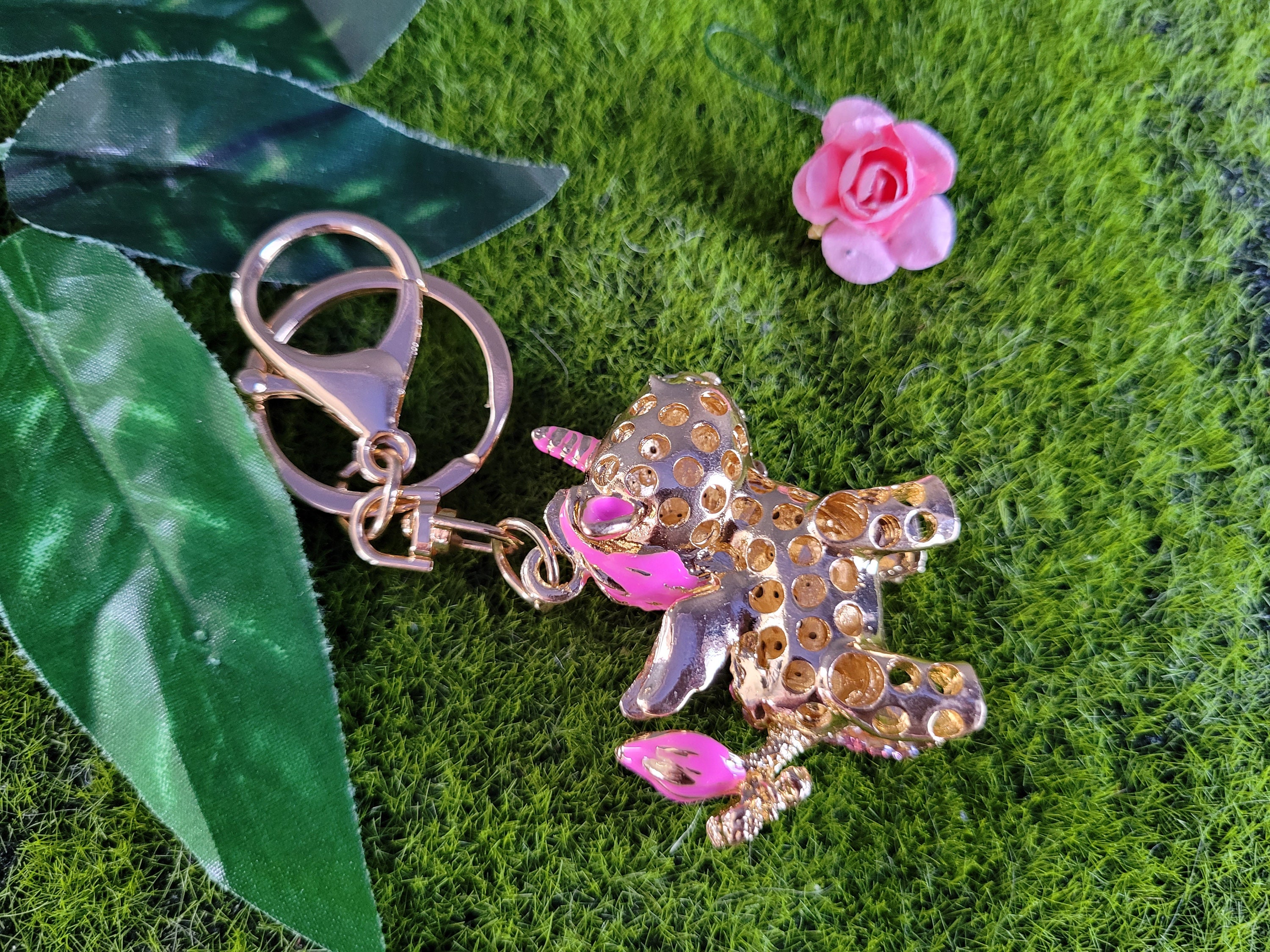 Porte-clés Licorne Rose Avec Strass Et Feutrine - Neuf Sans étiquettes - Cadeau Mignon - Accessoire Femme
