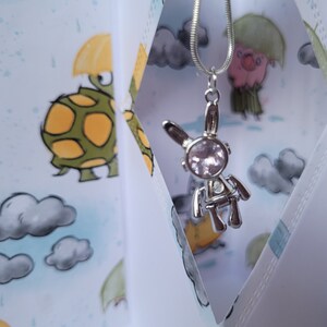 Handmade Birthday Card with Gift, Card and Gift Envelope, Bunny Card, Crystal Bunny Pendant Necklace, Silver Rabit Crystal Necklace,