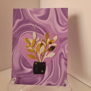 Handmade Happy Birthday Card with Envelope, Gold, Purple