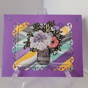 Handmade Happy Birthday Card with Envelope, 3D, Flowers, Purple
