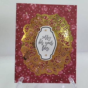 Handmade Sympathy Card with Envelope, Sorry for your Loss, Gold, Red