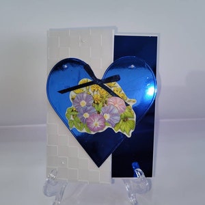 Handmade Mothers Day Card / Card with Envelope / Royal Blue Heart Card / Flower Card /Mothers Day Card / Free Postage