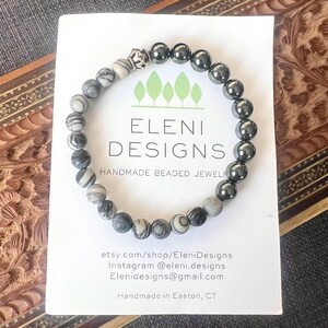 Spiderweb Jasper, hematite and sterling beauty - great stacking bracelet