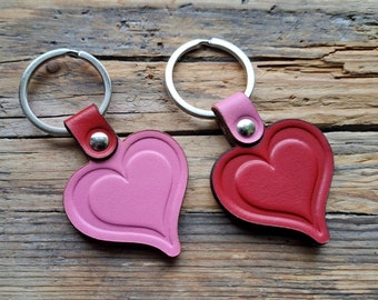 Handmade Leather Heart Keyring: Valentines Gift, Key Fob