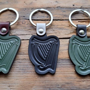 Handmade Leather Irish Harp Keyring: Celtic Emblem Gift
