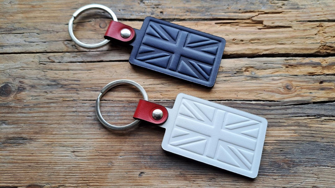 Handmade Union Jack Leather Keyring | United Kingdom Flag Gift | Key Fob | Keychain | UK