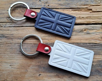 Handmade Union Jack Leather Keyring | United Kingdom Flag Gift | Key Fob | Keychain | UK