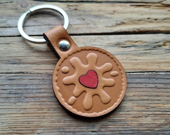 Jammie Dodgers style Biscuit - Handmade Leather Keyring | Jammy Biscuit Gift | Key Fob | Keychain | Fun Snack Present