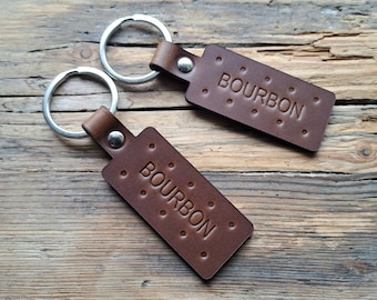 Bourbon Biscuit Handmade Leather Keyring | Chocolate Cream Biscuit Gift | Key Fob | Keychain | Fun Snack Present
