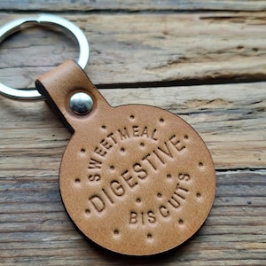Digestive Biscuit Handmade Leather Keyring | Sweetmeal Biscuit Gift | Key Fob | Keychain | Novelty Snack Present