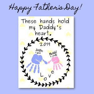 Deze handen houden het hart van mijn vader vast - Vaderdag printbaar. Handafdrukken voor kinderen. Directe download.