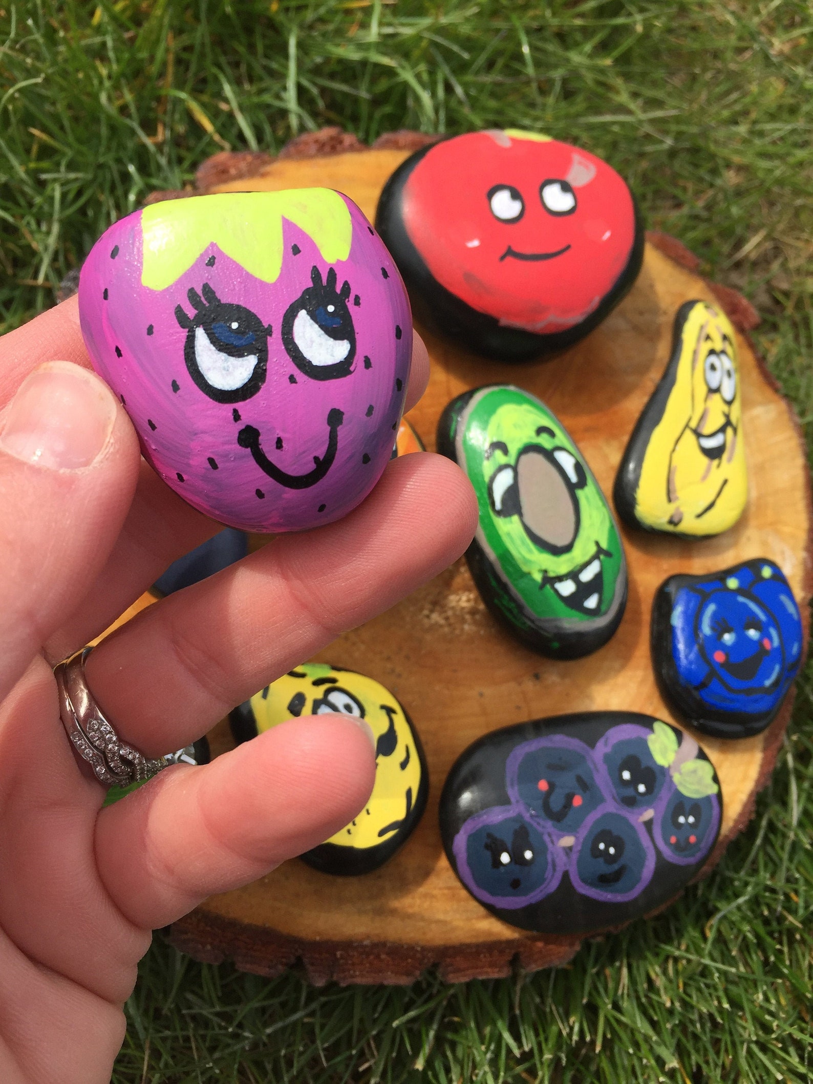 Painted Fruit Rocks Fruit Story Stones Etsy