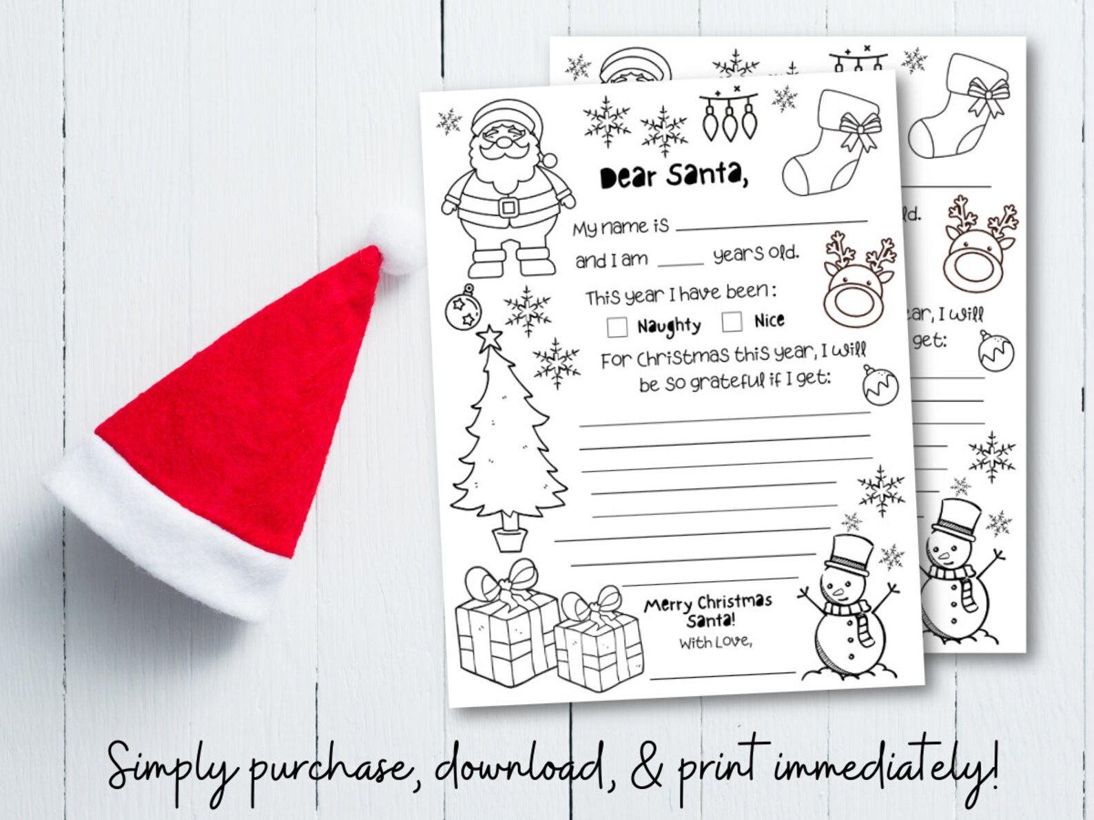 Letter to Santa | Coloring Page | Instant Download | Printable | Kids ...