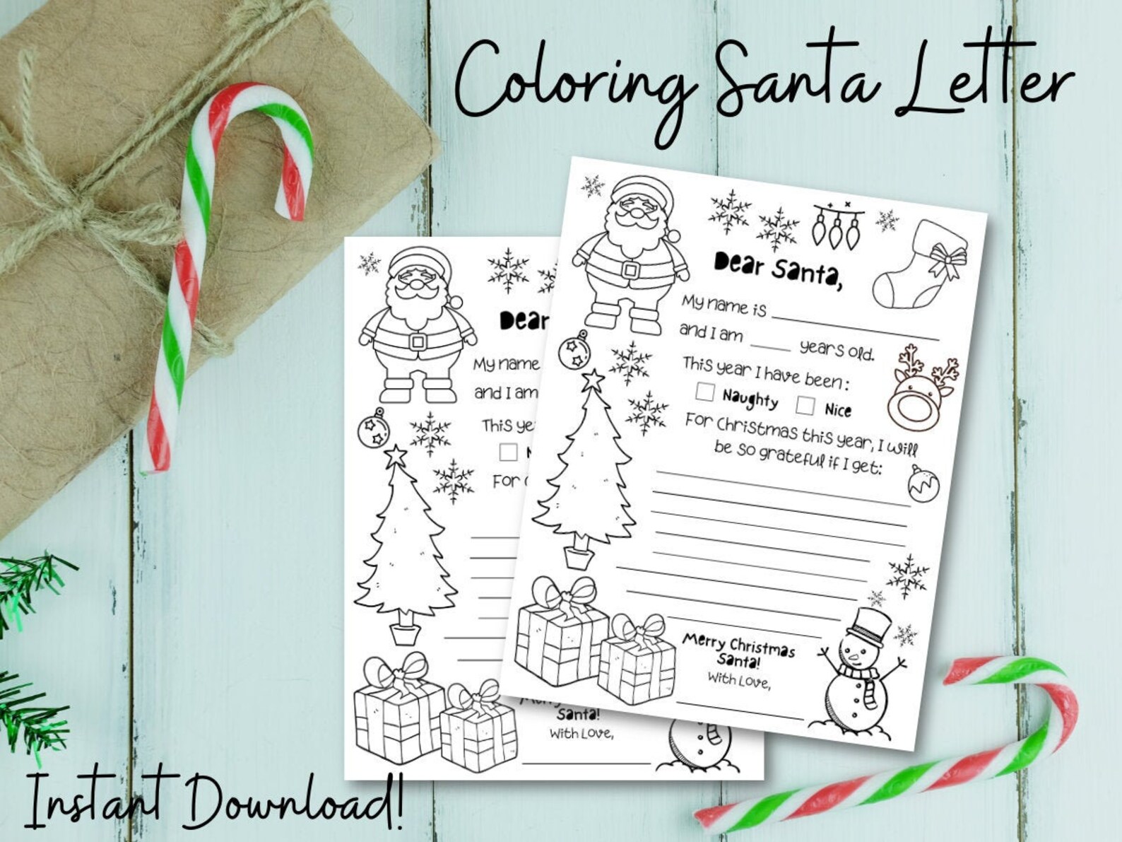 Letter to Santa | Coloring Page | Instant Download | Printable | Kids ...