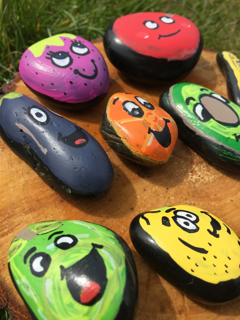 Painted Fruit Rocks Fruit Story Stones Etsy
