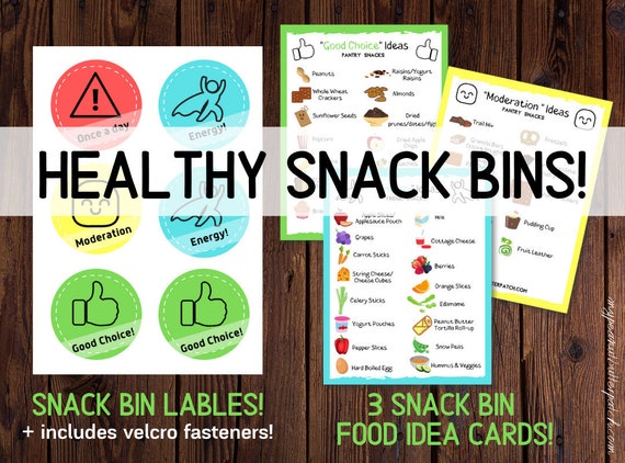 Healthy Snack Bin Labels Pantry Organization Kids Snacks 