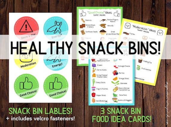 Healthy Snack Bin Labels Pantry Organization Kids Snacks 