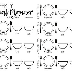 Planejador de refeições semanal - tema preto e branco | Download Digital